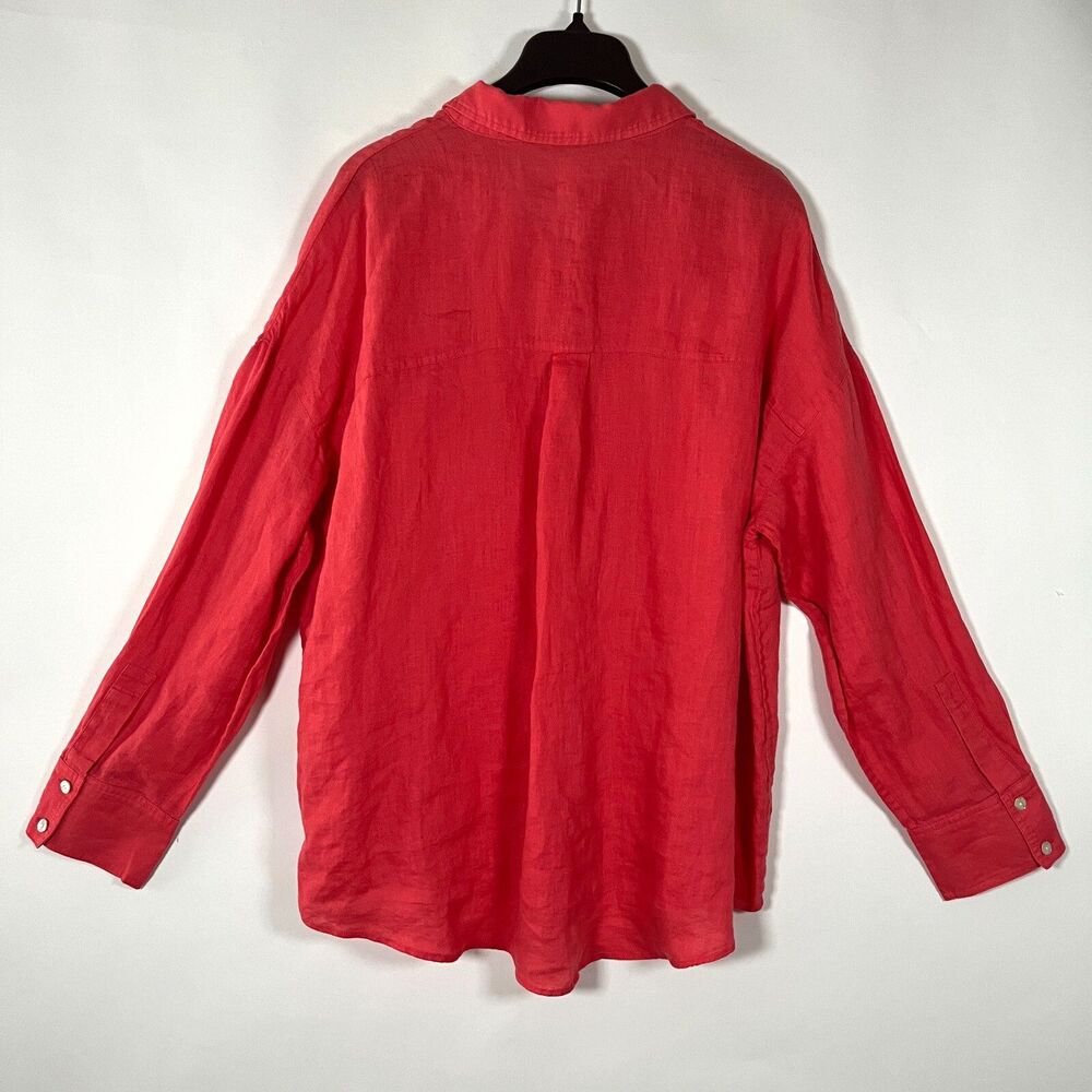 Lilly Pulitzer‎ 100% Linen Button Up Shirt Coral XL Stevey Relaxed Lightweight - Picture 8 of 11